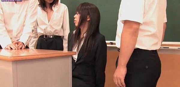  Asian teenie gets toyed and rammed in class
